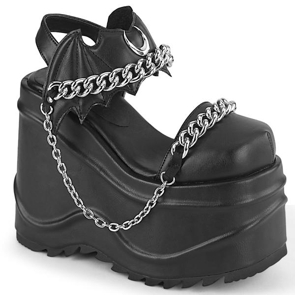 WAVE-20 DemoniaCult wedge platform bat ankle strap sandal moon chain black matte