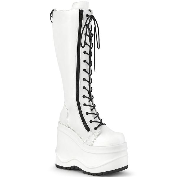 WAVE-200 DemoniaCult platform lace-up knee high boot white matte