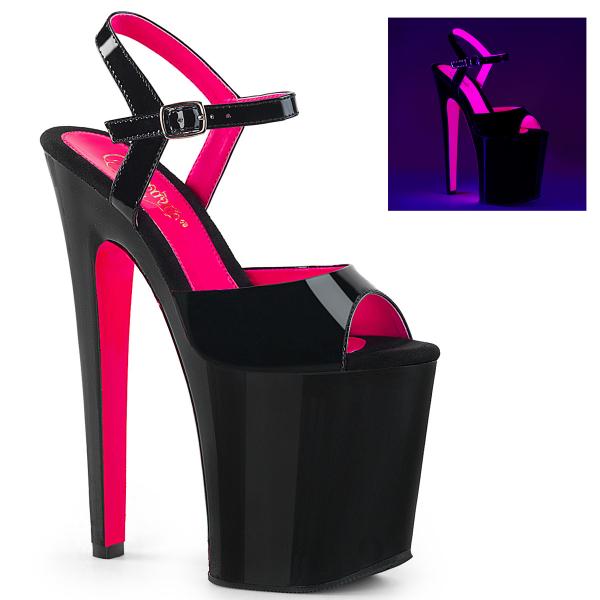 XTREME-809TT Pleaser high heels platform sandal black patent neon uv hotpink