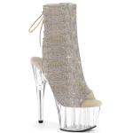 ADORE-1018C-RS Pleaser High Heels Peep Toe Plateaustiefeletten silber AB Strass klar