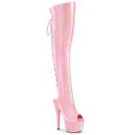 ADORE-3019HWR Pleaser Damen High Heels Plateauoverkneestiefel Holo Stretch babypink