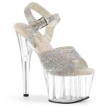 ADORE-708N-RS Pleaser high heels platform ankle strap sandal silver clear ab rhinestones