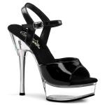 ALLURE-609 Pleaser high heel ankle strap sandal leather innersole black patent clear