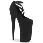 BEYOND-087FS Pleaser vegan high heels criss crosss ankle strap pump black suede