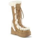 CUBBY-311 DemoniaCult vegan ladies platform mid calf boot fur trim camel matte