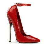 DAGGER-12 Devious high heels ankle strap pump red patent solid brass heel