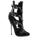 DAGGER-15 Devious vegan ladies high heels cage bootie chain detail black patent