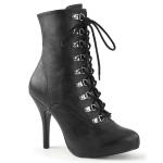 EVE-106 Pleaser Pink Label high heels platform lace-up front ankle boot black matte