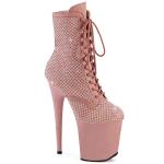 FLAMINGO-1020RM Pleaser high heels platform ankle boot salmon pink suede mini rhinestones mesh overlay