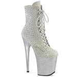 FLAMINGO-1020RM Pleaser high heels platform ankle boot silver suede mini rhinestones mesh overlay