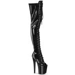 FLAMINGO-3021GP Pleaser vegan high heels peep toe thigh high boot black glitter patent