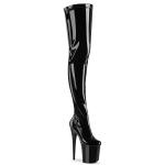 FLAMINGO-4000 Pleaser sexy Damen langer Plateauoverkneestiefel schwarz Stretch Lack