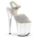 FLAMINGO-808N-RS Pleaser vegan high heels platform ankle strap sandal silver AB rhinestones clear