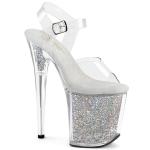 FLAMINGO-808RSI Pleaser vegan high heels platform sandal clear silver AB rhinestones