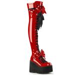 KERA-303 DemoniaCult wedge platform thigh high boots straps bow red patent