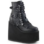 SWING-103 DemoniaCult wedge platform ankle boot black triple bat buckle straps