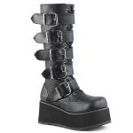 TRASHVILLE-518 vegan DemoniaCult Unisex platform knee boot black with 5 buckles