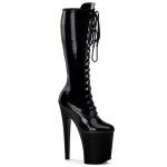 XTREME-2020 Pleaser high heels platform calf boot lace-up front black patent